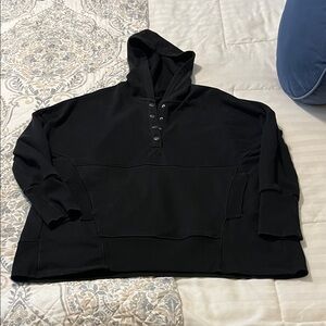 Women’s oversized  Black Hooded Pullover Henley Sweatshirt